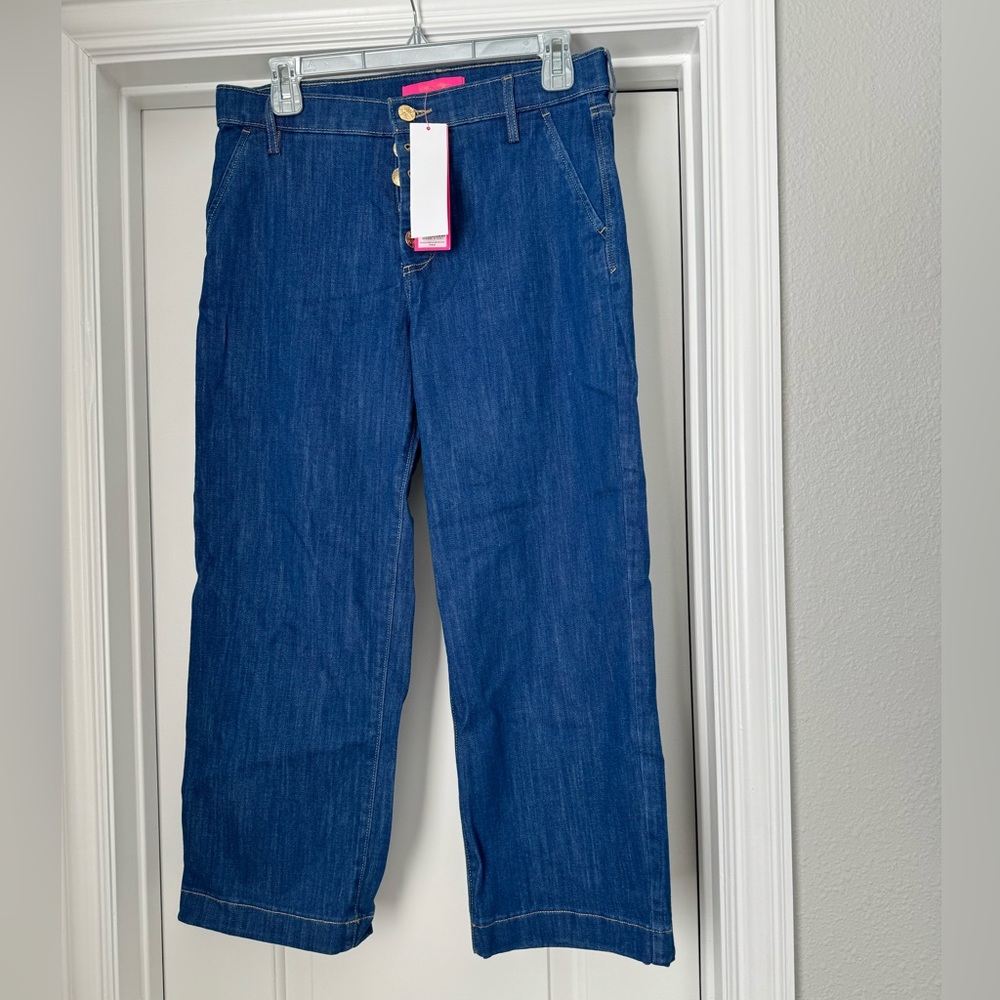 NWT Lilly Pulitzer button fly wide leg crop jeans